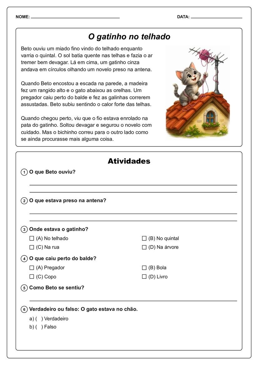 Pequenos textos ilustrados com interpretação para imprimir página 2